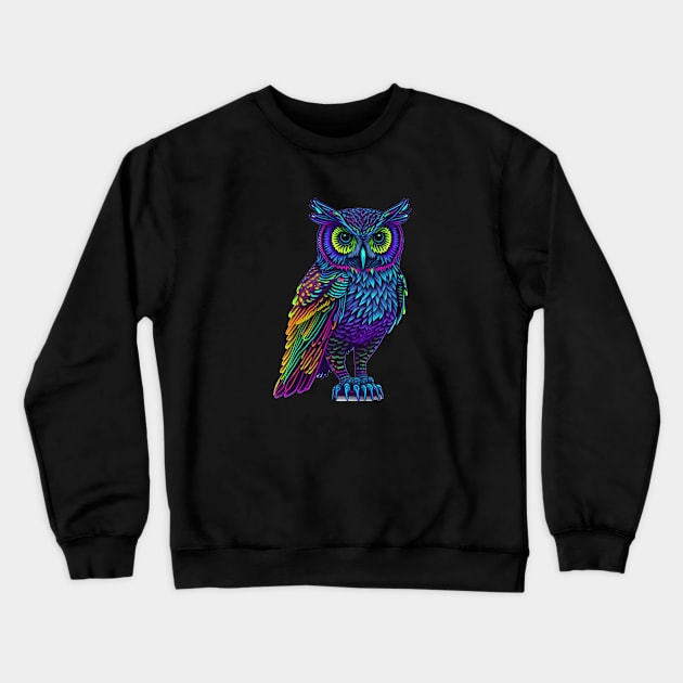 Holographic colorful cute Owl Crewneck Sweatshirt by halazidan